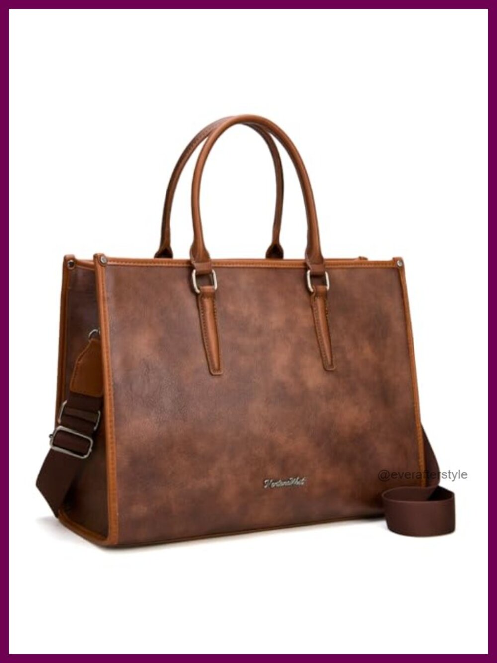 Waterproof Vegan Leather Laptop Tote Bag 15.6 Inch Work Briefcase